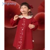 Girls' autumn and winter dress, children's red New Year greeting dress, winter children's fleece New Year's first Birthday celebration dress for girls details Picture